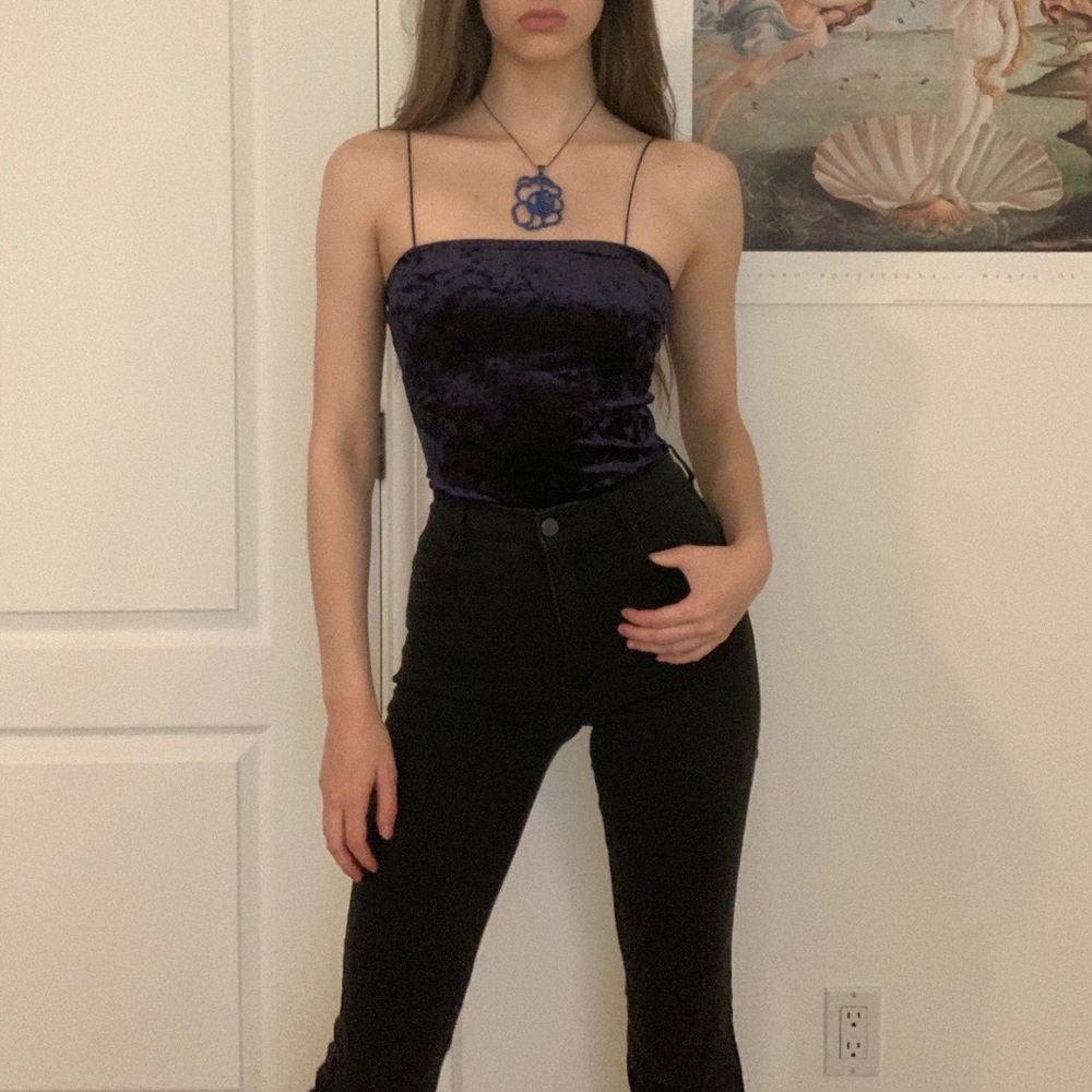 Dark-Blue Velvet Bodysuit